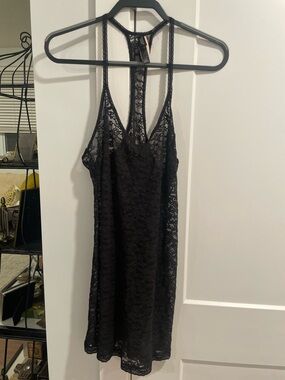 Victorias Secret Black Lace Racerback Slip Dress
